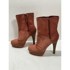 UGG Women's Bianka Boot Sz 8 High Heel Red Suede Sherpa Shearling Platform Boots